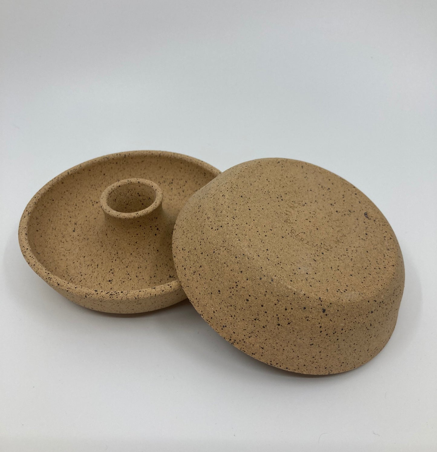 Speckled tan candleholder