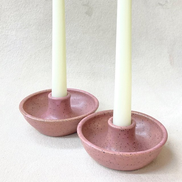 Peach speckled candleholder